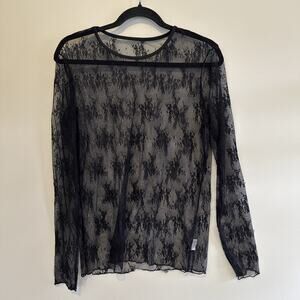 Yamili Sheer Lace Mesh Top Black Long Sleeve See-Through Shirt Women’s Large NWT